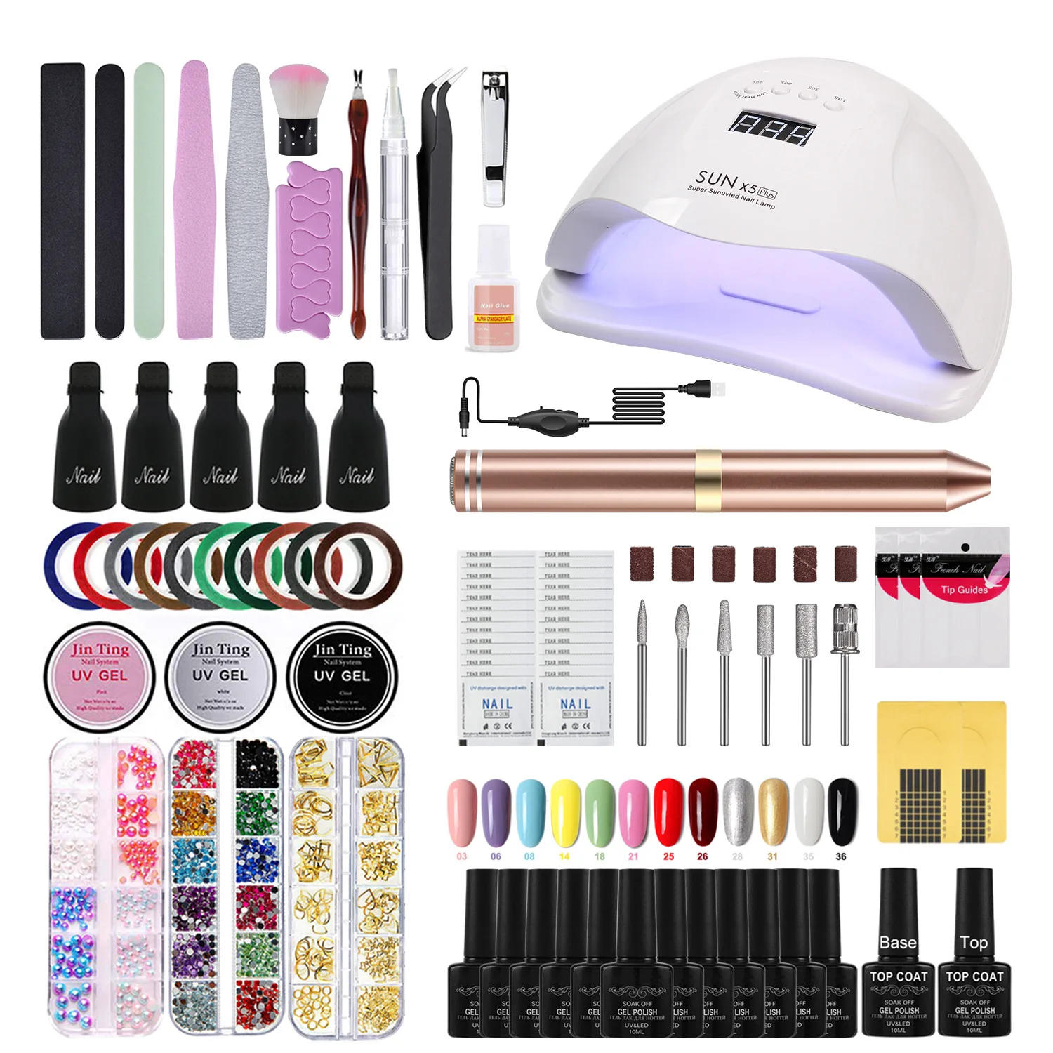 

Manicure Implement 80W Phototherapy Machine Nail Lamp Heating Lamp Nail Sander New acrylic nail kit gel polish set