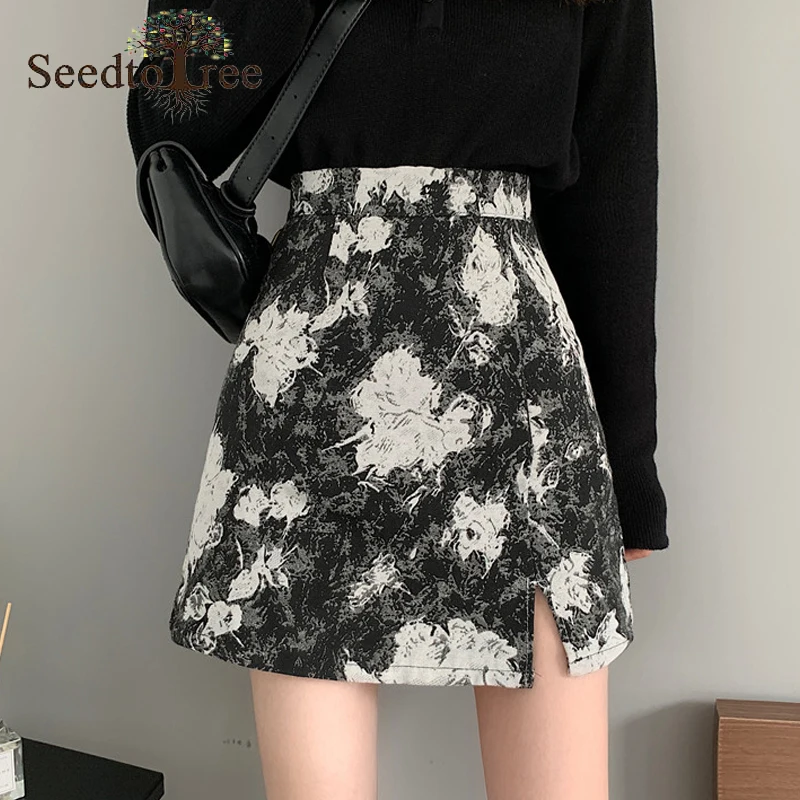 

Tie Dye Floral Print Sexy Skirt Women's High Waist Skirt Bag Hip Above Knee Mini Skirt