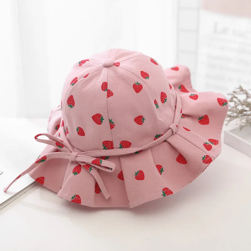

Summer Kids Girls Large Brimmed Fruit Print Sun Hat Baby Princess Bucket Cap Children's Accessories