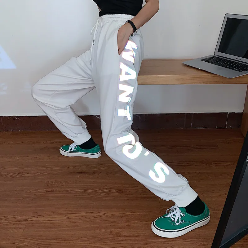 Новые модные женские брюки 2020 Мешковатые повседневные со светоотражающими