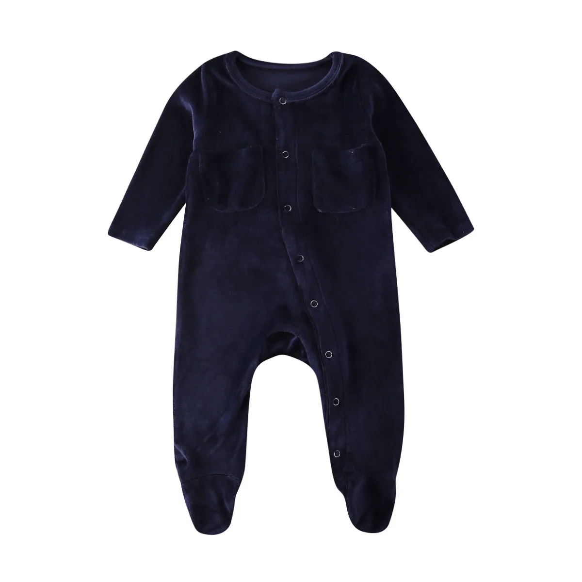 Dark Blue Новинка года, Лидер продаж, летняя одежда для новорожденных, одежда для маленьких мальчиков и девочек бархатные однотонные комбинезоны с длинными рукавами, одежда на возраст от 0 до 18 месяцев - Цвет: Dark Blue