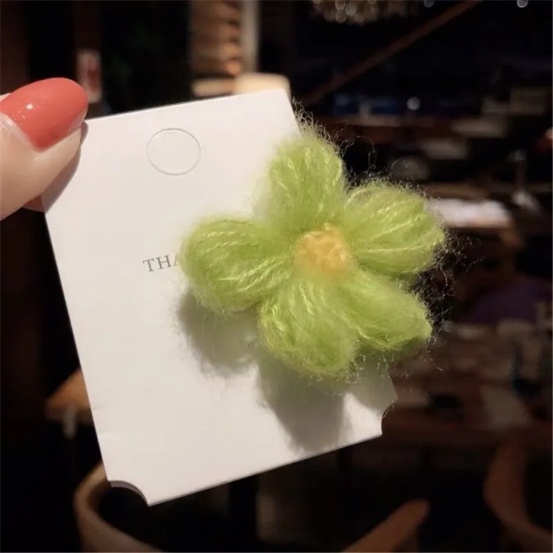 green M MISM, 2 шт., Хит, корейский стиль, Осень-зима, шерсть, вязаный крючком, сладкий цветок, заколка для волос, BB зажим для девушек, женщин, милые заколки, аксессуары для волос - Цвет: green