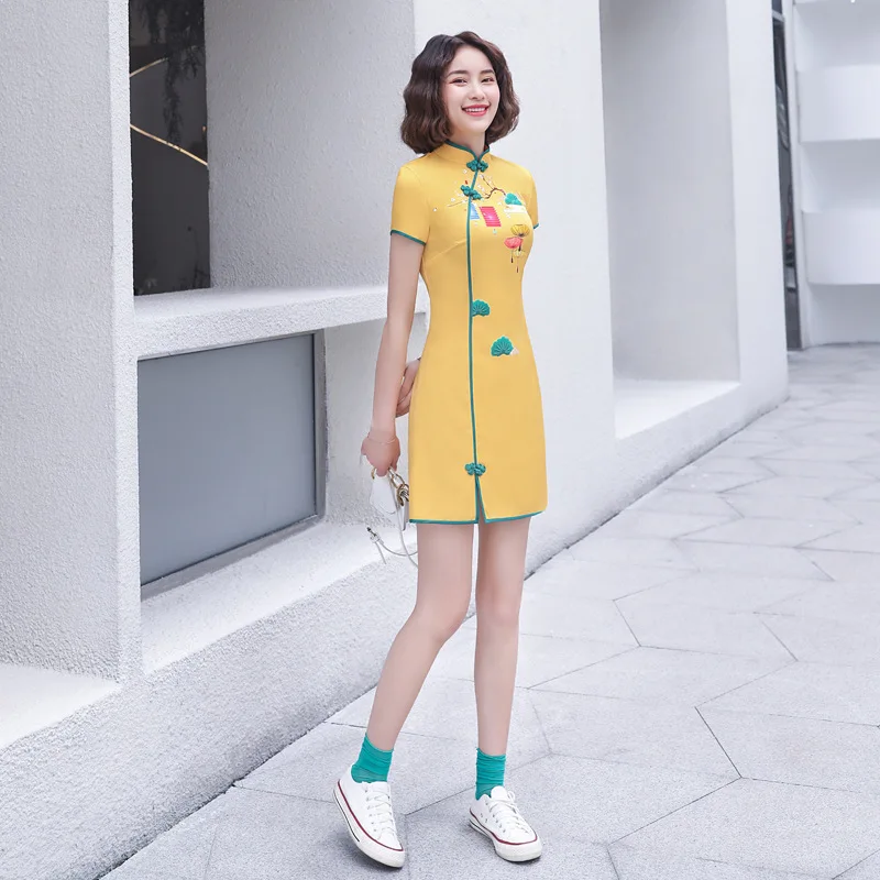 

Женские традиционные китайские Cheongsam новые хлопковые платья Vestido с воротником-стойкой короткого размера плюс XL 2XL 3XL