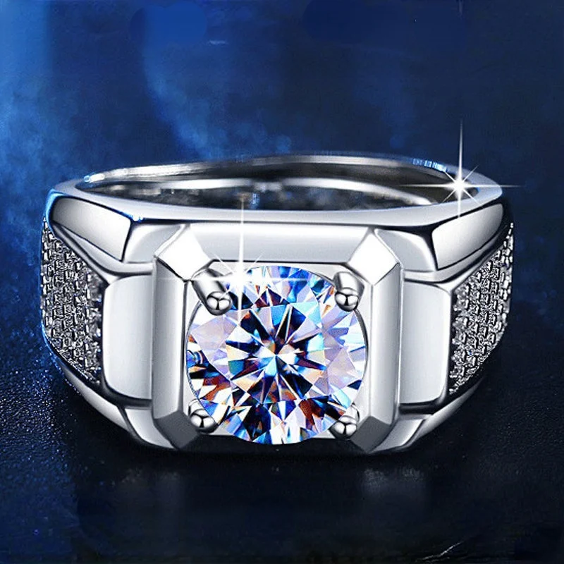 Мужское обручальное кольцо 1ct Платиновое властительное с имитацией муассанита