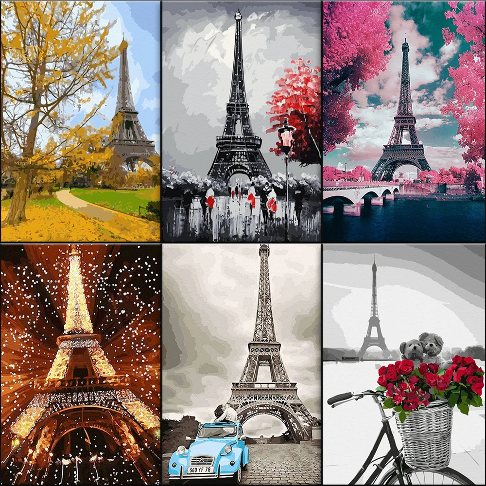 Картина маслом по номерам башня Парижа DIY цифровой холст для живописи Наборы