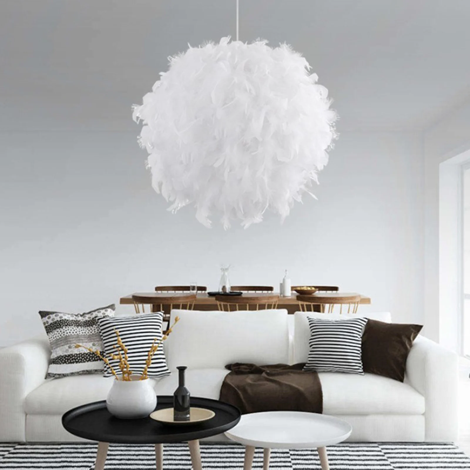 

Modern Feather Pendant Ceiling Light E27 Adjustable Rope Lighting Hanging Lamp Fitting Bedrooms