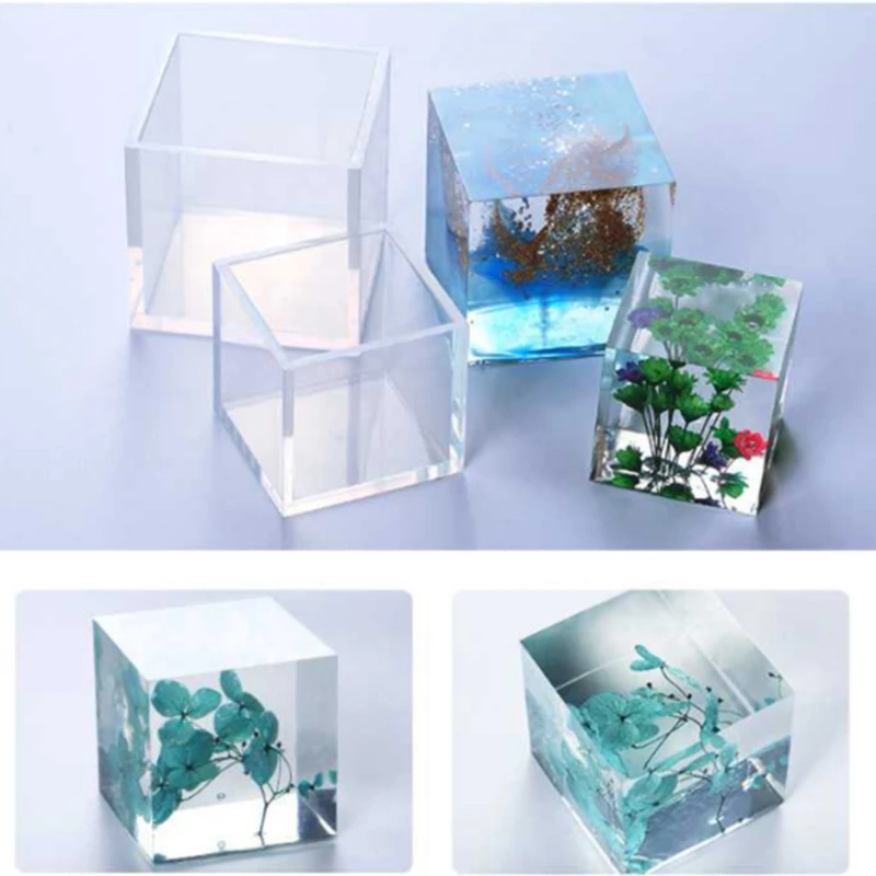 Square White DIY Crystal Epoxy Plastic Square Mold Cube Molde Silicona Silicon Mold Decoration Craft