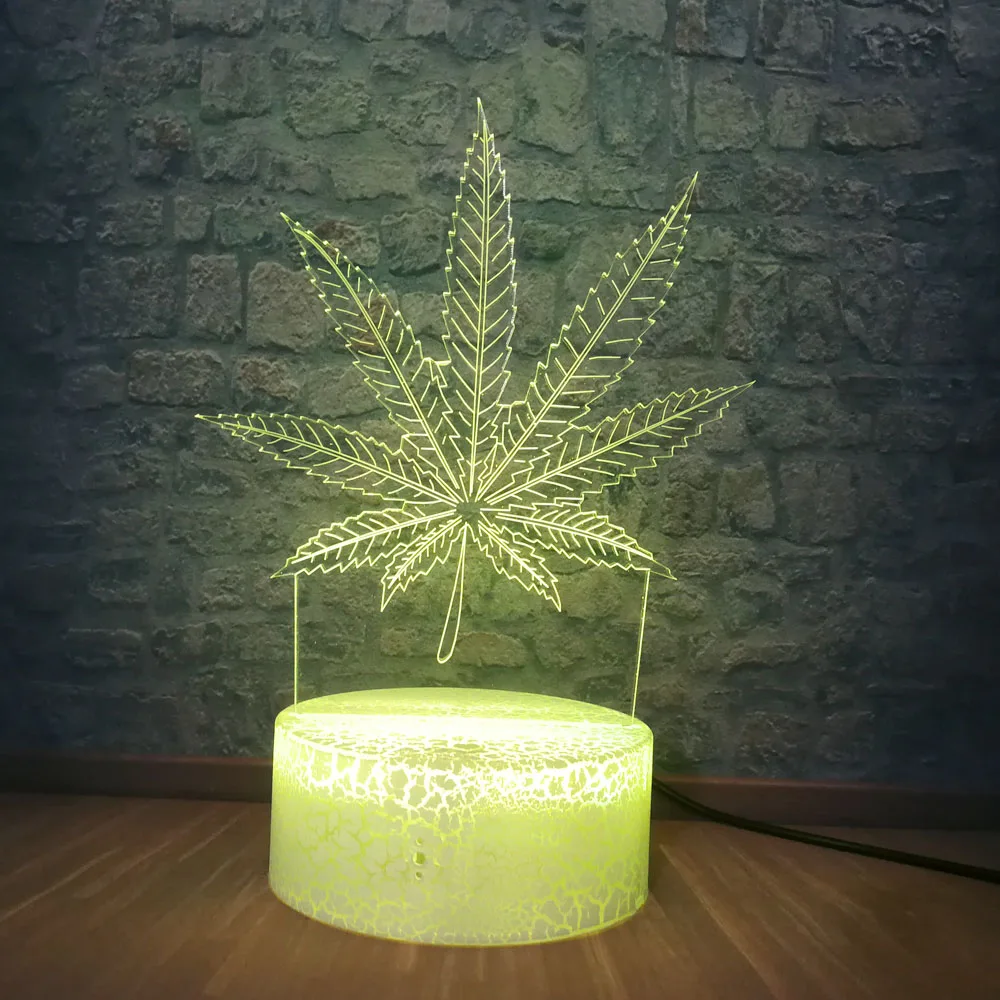 3D LED Night Light Hemp Leaf 7 Colors Touch Optical Illusion Table Lamp for Home Room Party Decoration Lighting Kids Lava | Лампы и