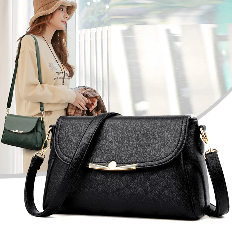 

Rhombus Plaid Sewing Thread PU Leather Women Shoulder Bag Clamshell Crossbody Satchels Fashion Designer Small Tote Handbags Sac