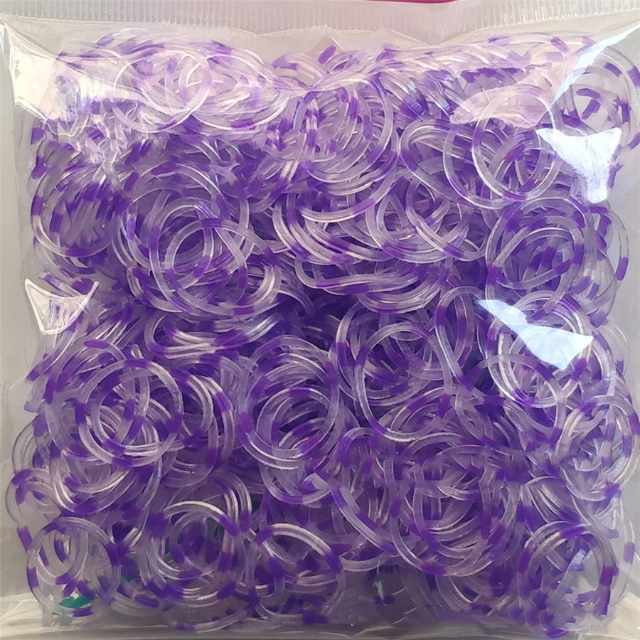 Transparent purple 600 эластичные резиновые браслеты разных цветов, детские домашние браслеты для плетения, браслеты для женщин - Окраска металла: Transparent purple
