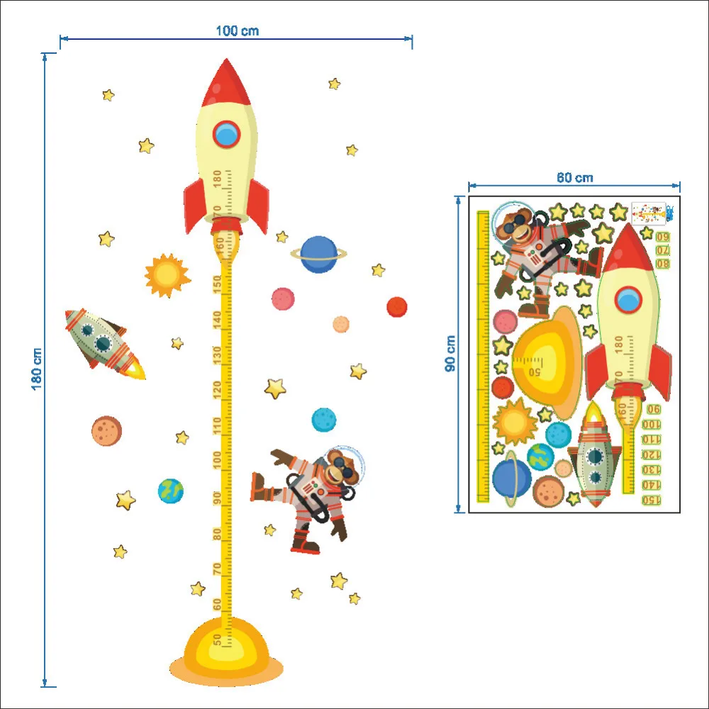 

Planet Monkey Pilot Rocket home decal height measure wall sticker for kids room baby nursery growth chart gifts
