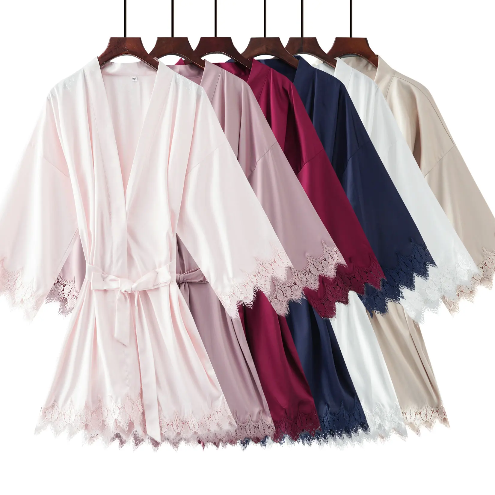 Matt Satin Lace Robe Bridesmaid Robes Wedding Bride Robes Bridal Robes Women Sleepwear Bathrobe White Robes Plus Size