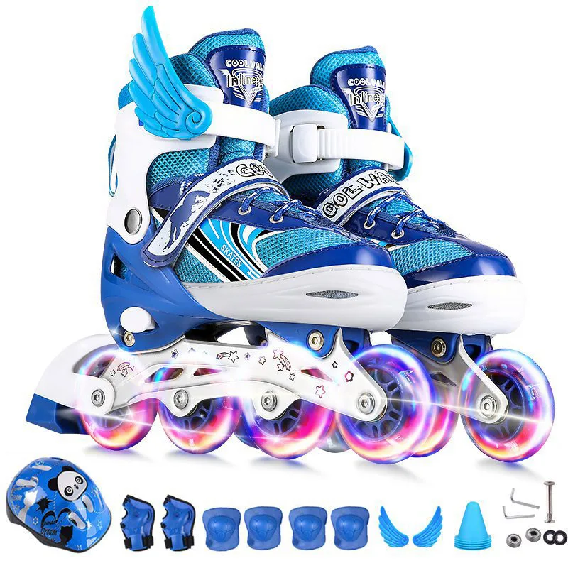 Детские новые роликовые коньки с регулируемым размером безопасные и удобные для