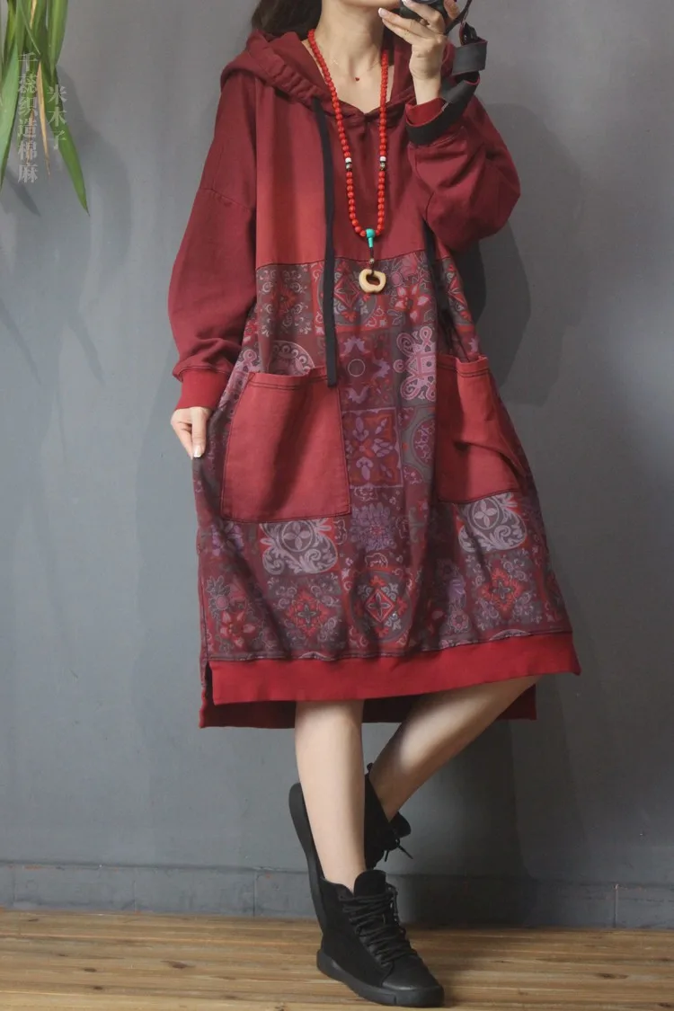 Женская толстовка с капюшоном осень зима в винтажном стиле С принтом свободный