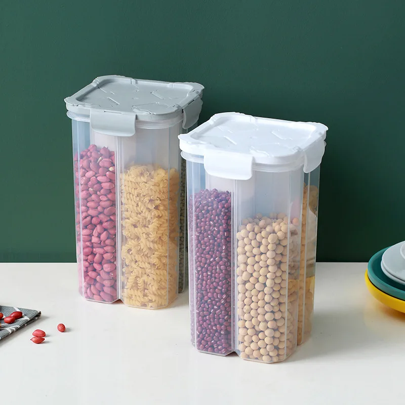 

Kitchen Storage Box Food Storage Box Kitchen Supplies Grain Storage Tank Moisture-Proof Sealed Cans Grid Transparent Organizers
