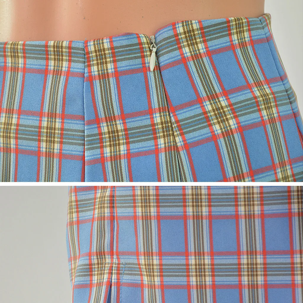 

Women's summer casual split high waist plaid print girl beach sexy short skirt split slim college style skirt