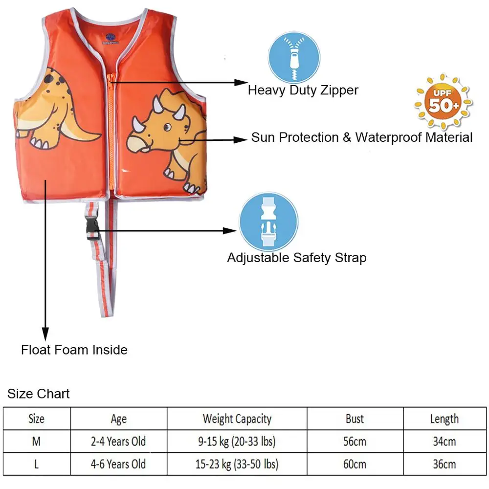 

Summer Adjustable Safety Strap Baby Buoyancy Children Life Vest Kids Life Jacket Shark Dinosaur Swim Trainer Vest Baby life vest