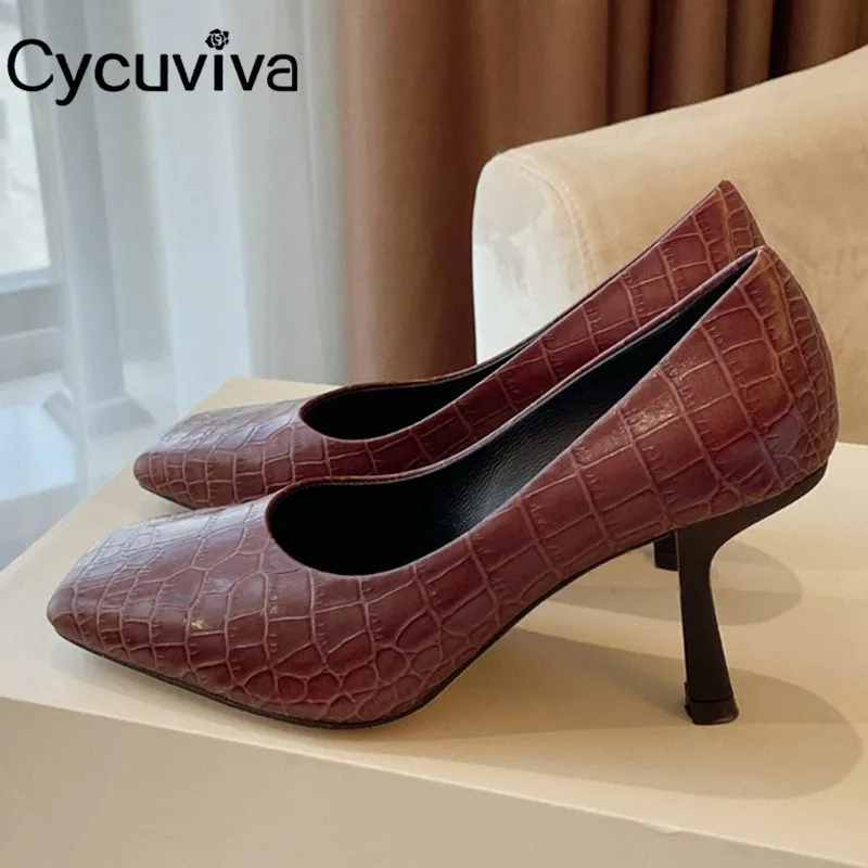 

Modern Women Pumps Square Toe High Heel Sandals Women Genuine Leather Summer Party Shoes For Women Runway Gladiator Dress Shoes