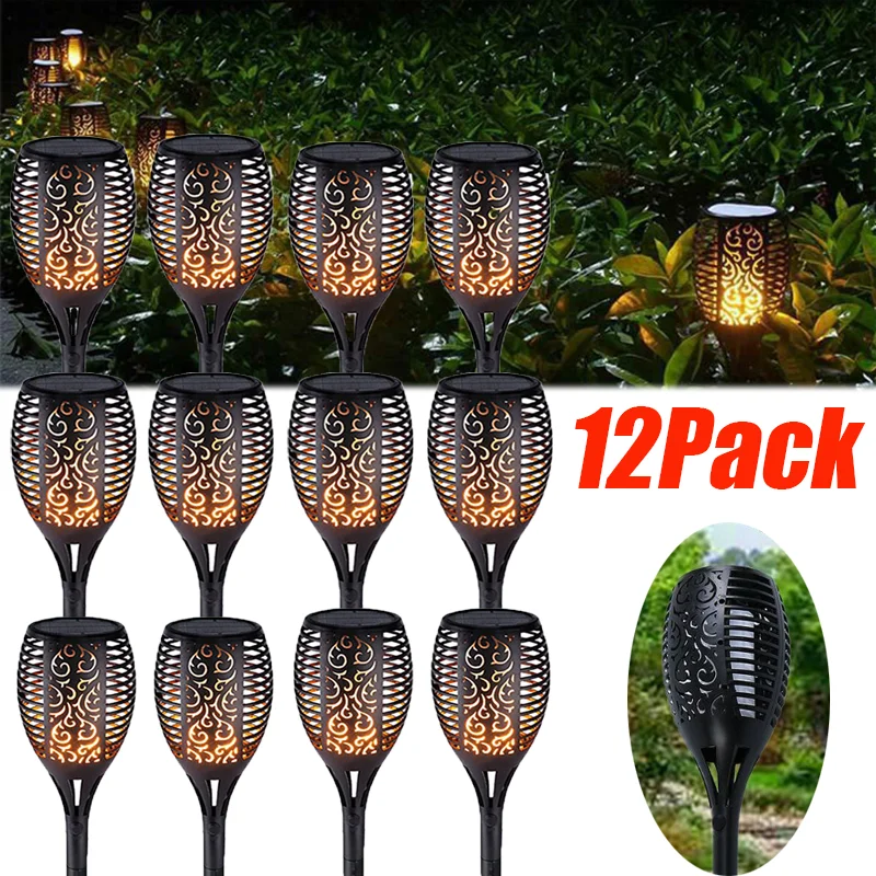 

12 Pack Solar LED Light Outdoor Solar Flame Light Torch Safety IP65 Waterproof Flickering Landscape Lamp Garden Courtyard Decor