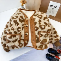 girls coat leopard print lamb wool plus velvet thick coat jacket 2021 winter warm cardigan new childrens clothing for boys