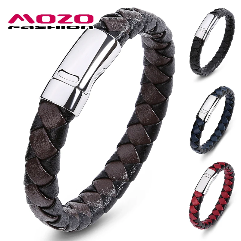 Мужской плетеный кожаный браслет MOZO коричневый ручной работы из нержавеющей