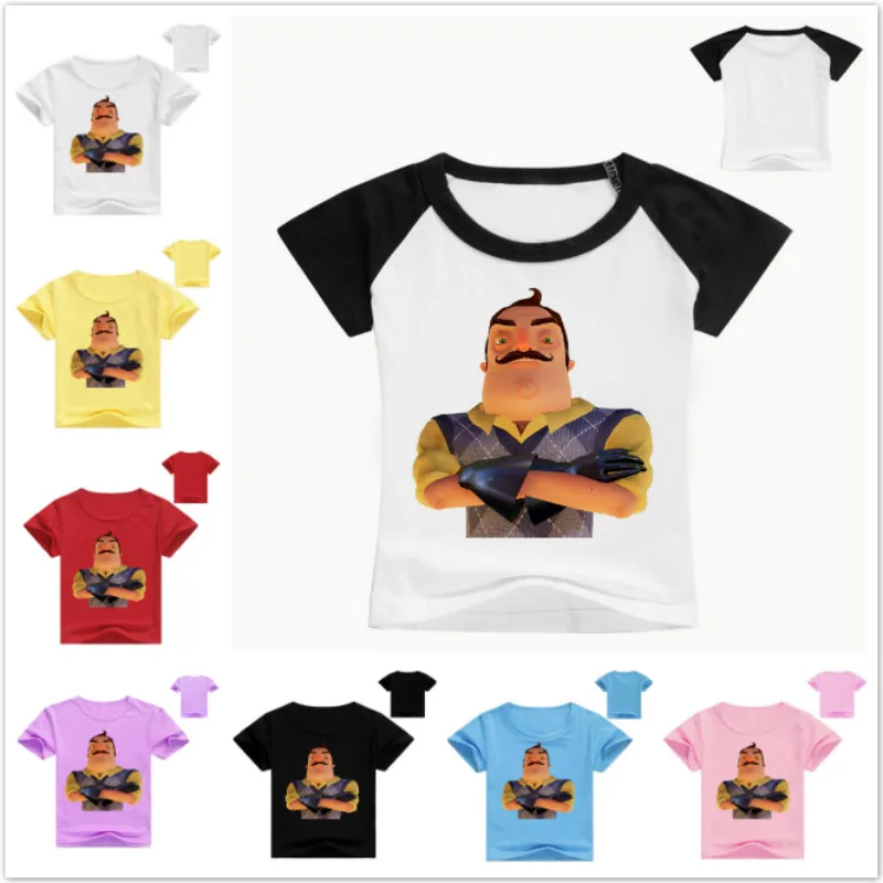 Летние футболки для маленьких мальчиков с мультяшным рисунком Hello Neighbor Print