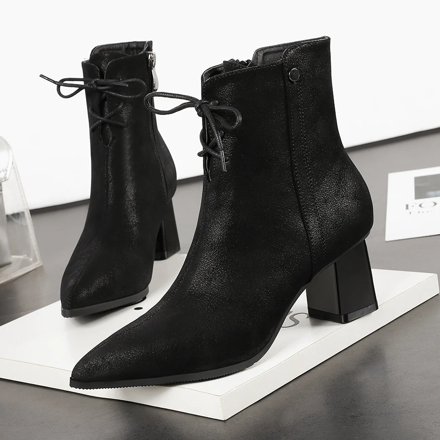 Женские ботинки Сезон весна-осень Кожаные до середины икры с острым носком