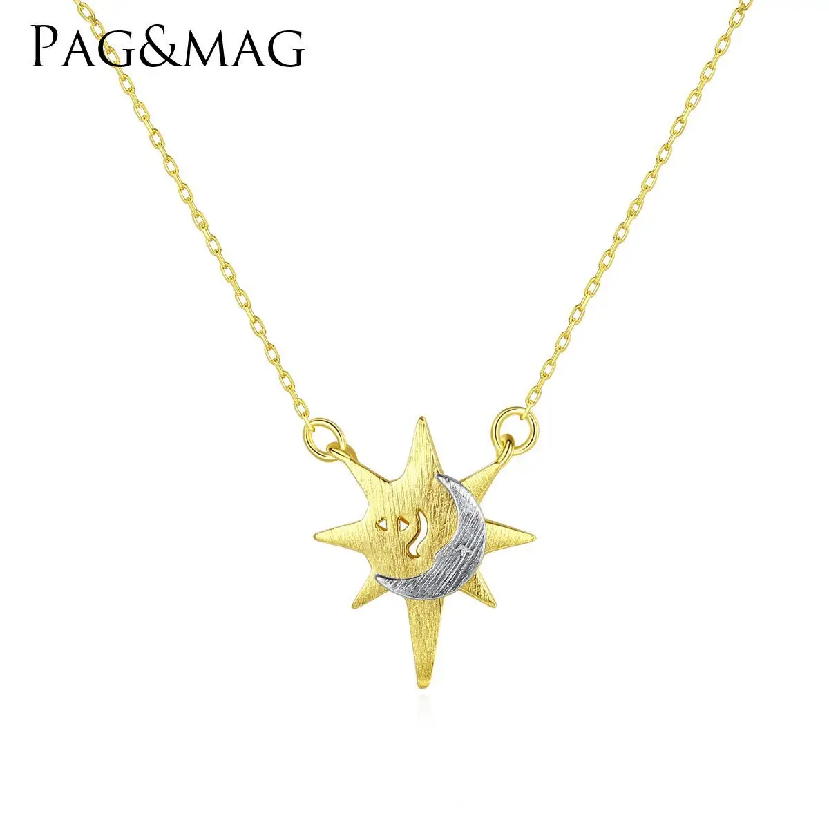 

PAG & MAG S925 Sterling Silver Necklace women's Korean Pentagram brushed Star Pendant small fresh Necklace