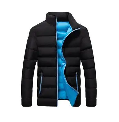 black and blue Осенне-зимняя мужская куртка, брендовая одежда, повседневное пальто, новая однотонная Простая мужская верхняя одежда, парки с воротником-стойкой, Высококачественная M-4XL - Цвет: black and blue