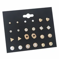 12pairset pearl crystal earrings sets geometric heart stud earrings for women bohemian fashion jewelry