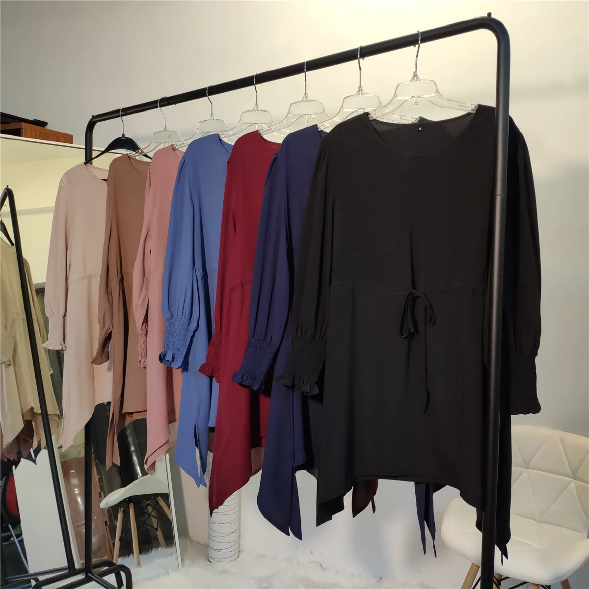 

Donsignet Muslim Dress Muslim Fashion Middle East Eid Duabi Abaya Turkey Malaysia Elastic Band Waist Solid Color Plus Size Tops