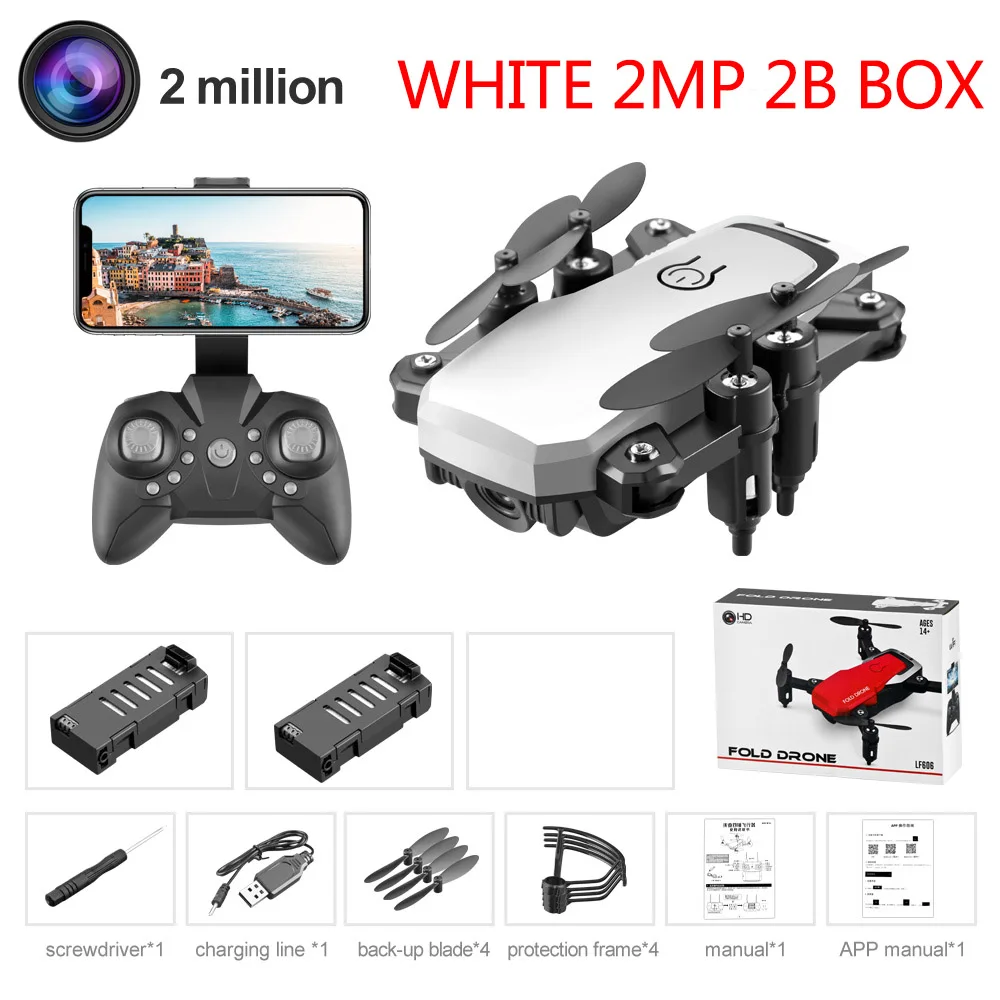 White 2MP 2B LF606 квадрокоптер мини Дрон с 4K камерой HD складные дроны один ключ возврат FPV Следуйте за мной RC вертолет Квадрокоптер детские игрушки - Цвет: White 2MP 2B