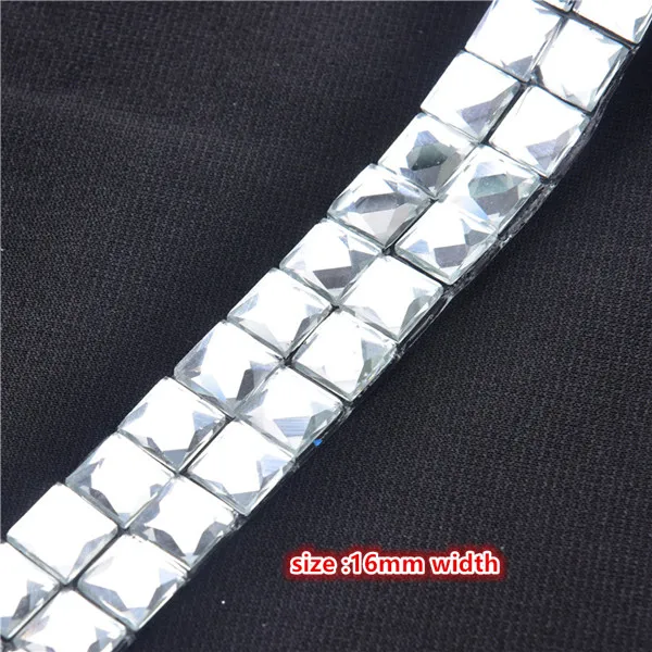 2rows 16mm width Горячая фиксация 2 ярдов/партия Стразы обрезки, квадратный прямоугольник Необычные каменные декоративные сверкающие аксессуары для обуви, свадебная цепочка для торта - Цвет: 2rows 16mm width