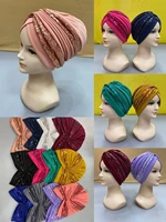 nigeria already made gele turban hat with sequins for women african gele headtie shining turban head wrap caps 12pcspack