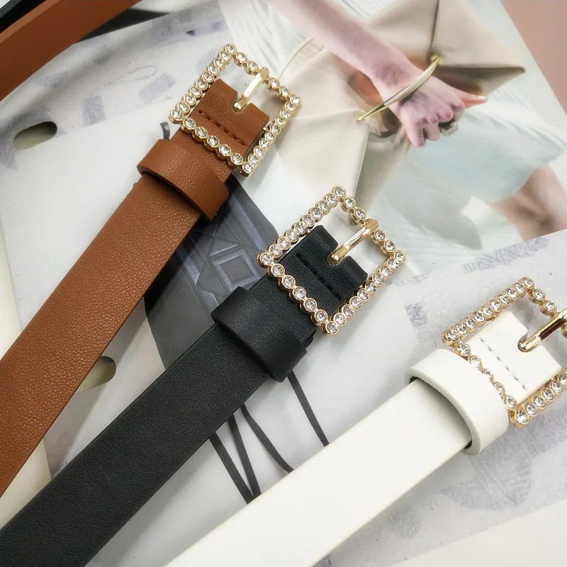 

Diamond Buckle Women Belt Genuine Leather Luxury Designer Jeans Belt Female Fashion High Quality Waistband Lady Belt 2021