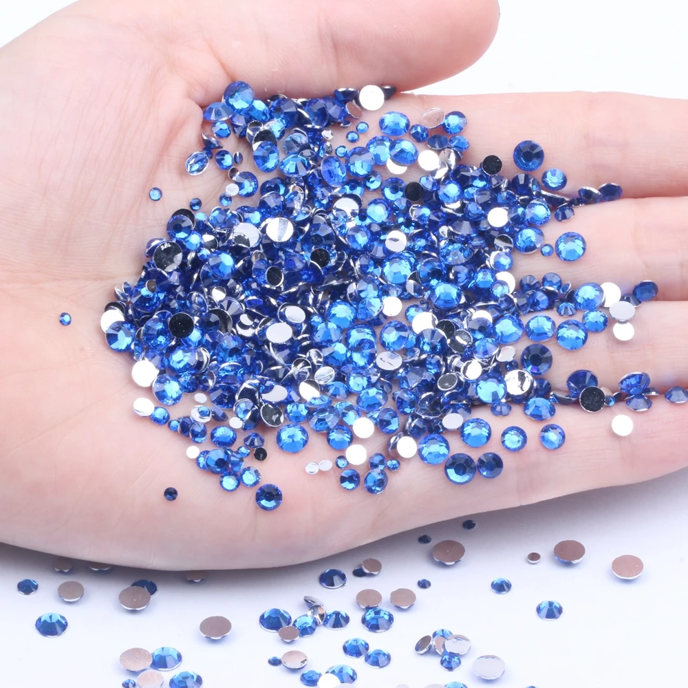 Dark Blue Non Hotfix Resin Rhinestones 1000-10000pcs 2-6mm Round Flatback Glue On Chatons DIY Scrapbook Nails Art Accessories | Красота и