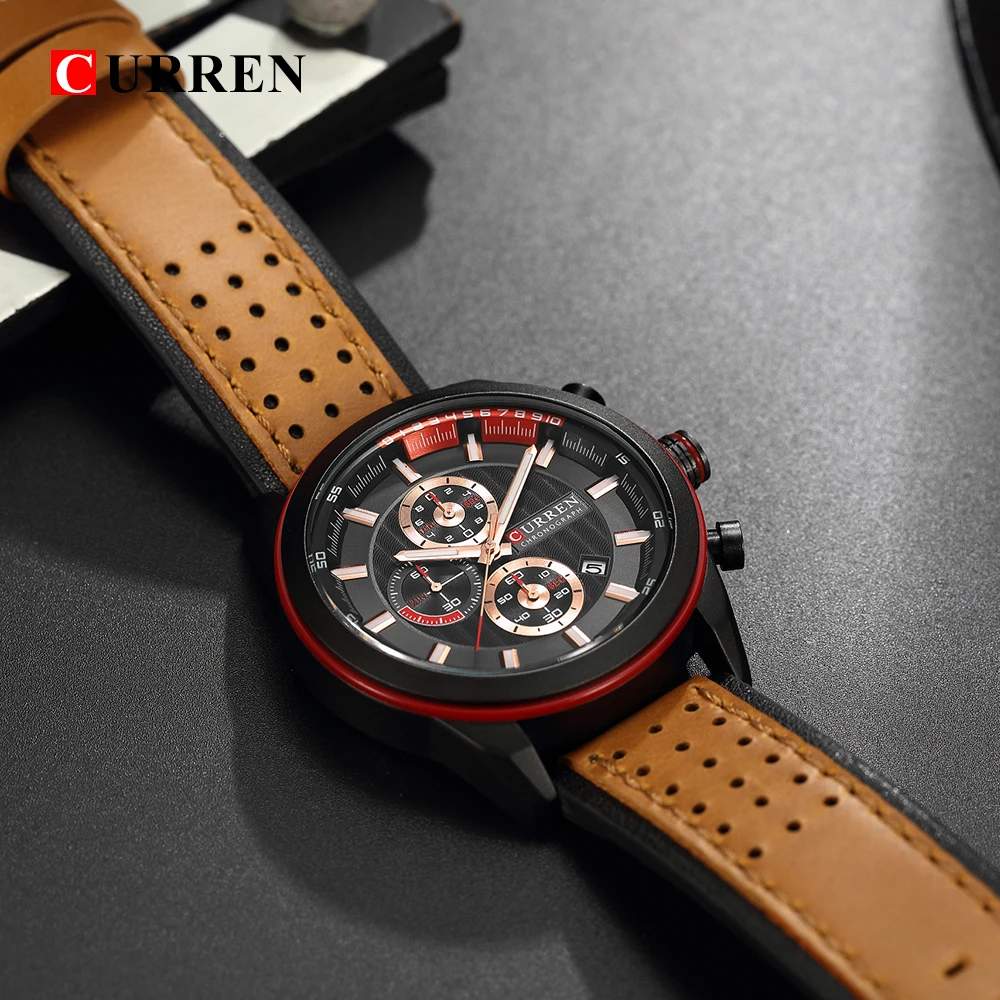 CURREN Мужские новые военные спортивные часы мужские кожаные водонепроницаемые кварцевые наручные часы мужской хронограф дат часы Relogio Masculino