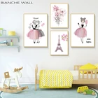 Акварельные кавайные Мультяшные плакаты с цветами для девушек, настенные художественные картины на холсте, картина в скандинавском стиле для гостиной, декора дома