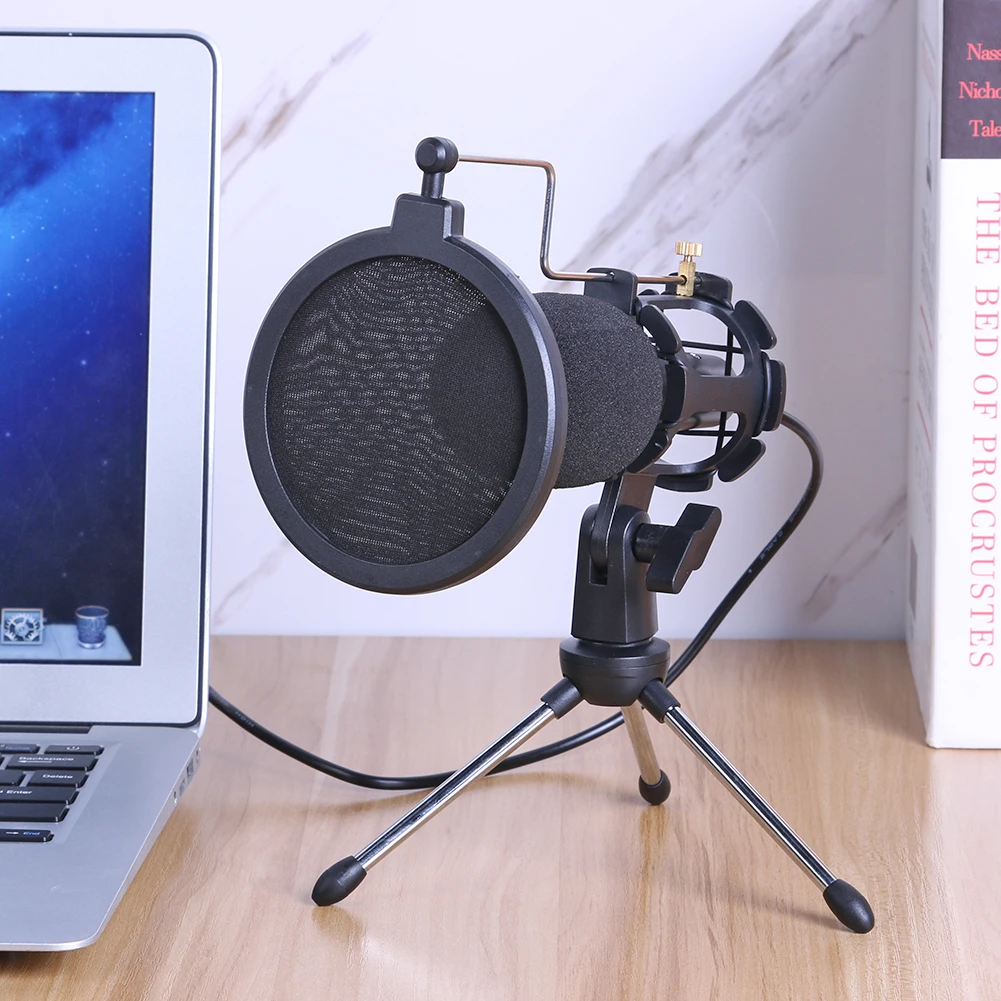 

3.5mm Condenser Microphone with Desktop Tripod Shock Mount for Recording Chatting Network Teaching Video Conferencing