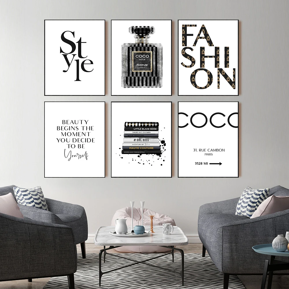 

Fashion Coco Quotes Posters Prints Nordic Canvas Painting Black White Vogue Perfume Wall Art Pictures For Living Room Home Decor