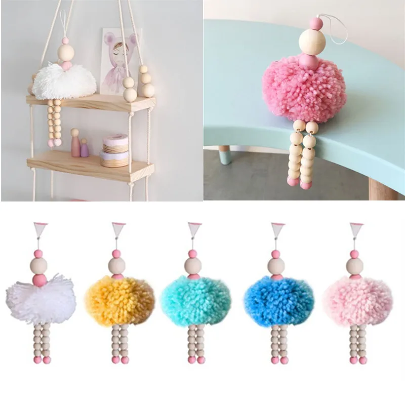 

Nordic Style Ballet Dancer Hanging Decoration Toy Wooden Beads Girls Room Decor Toy Nursery Baby Tent Ornament Photography Props