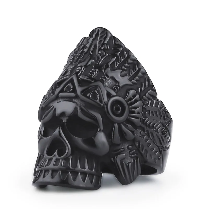 Индийский головной убор Valily с перьями Dayak кольца черепом из нержавеющей стали в