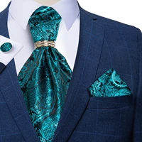 men luxury teal blue vintage ascot cravat formal business wedding silk necktie handkerchief cufflinks tie ring set dibangu