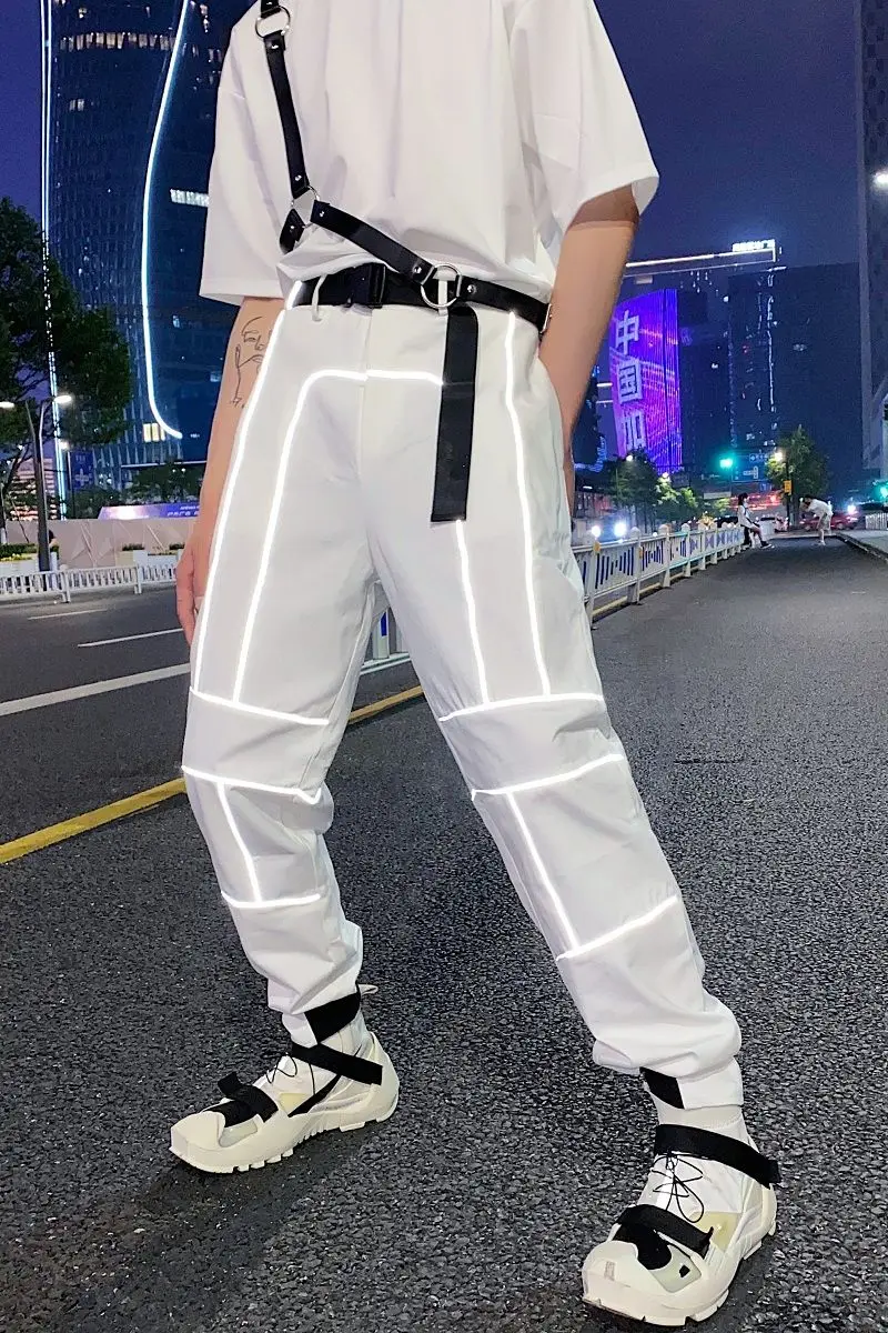 

Men's pants 2020 autumn new slim solid color personality reflective design pants slacks casual fashion youth men's wear
