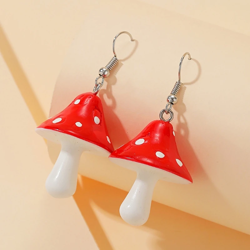 

5/6 Pairs Resin Mushroom Earrings Fresh Handmade Plastic Simulation Mushroom Drop Earrings Kit for Women Girl Jewelry