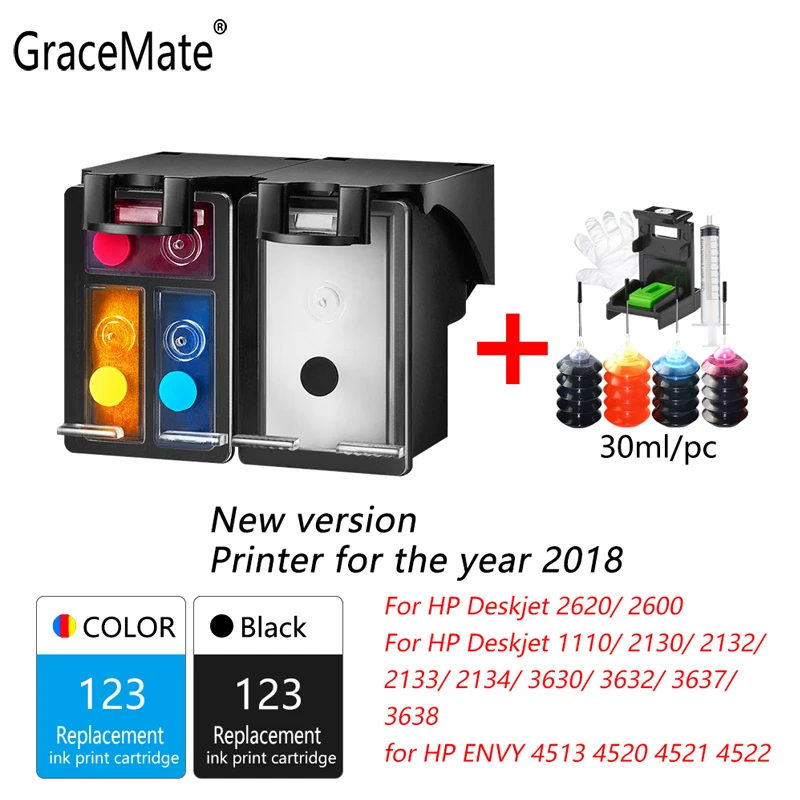 GraceMate 2018 новая версия чернильный картридж совместимый для Hp 123 Deskjet 2620 2600 1110 2130 2132