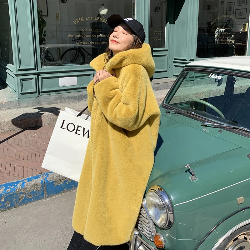 2020 осень-зима Длинные норки Женская куртка из искусственного меха в Корейском