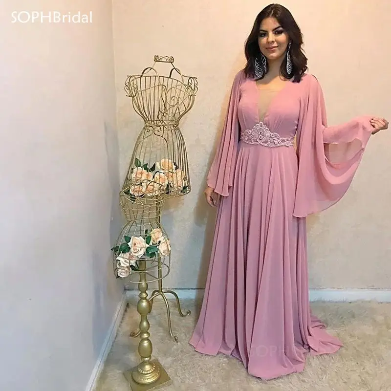 

Новое поступление элегантное шифоновое платье трапециевидной формы вечерние платья 2021 арабский Dubai длинный рукав вечернее платье пол Длин...