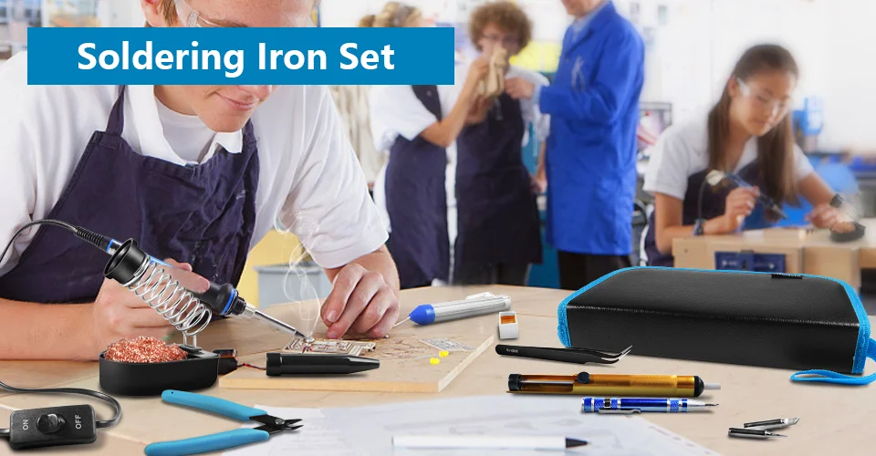 

Soldering Iron Set 8-in-1 Screwdrivers Soldering Iron Set With Soldering Stand Soldering Wire Desolder Pump Weldering