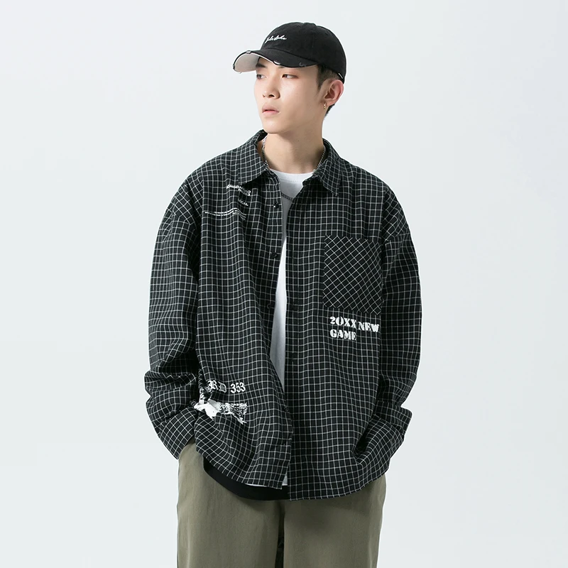 Мужская Повседневная рубашка с принтом длинным рукавом весна-осень мужские